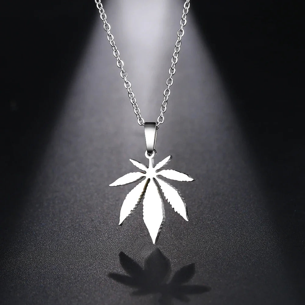 Stainless Steel Necklace For Women Man Maple Leaf Choker Pendant Chain Necklaces Engagement Jewelry korean Fashion NEW