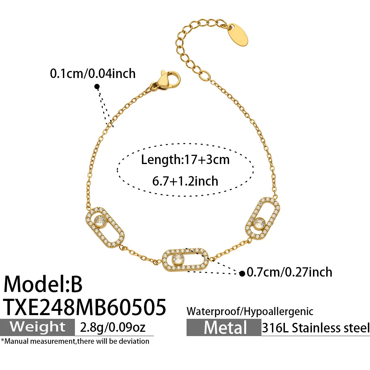 Collier zircones coulissantes doré