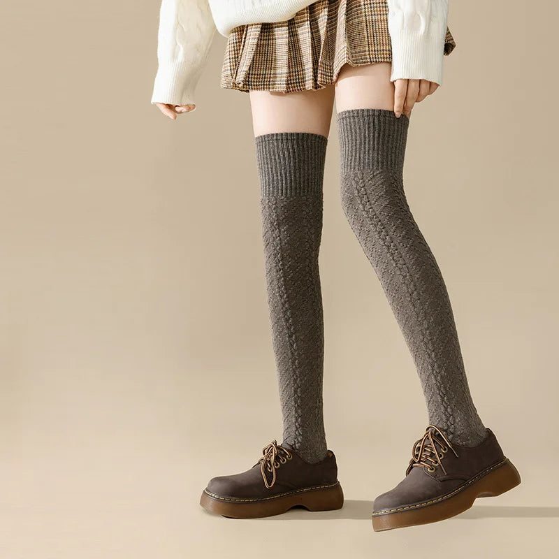 1/3/5 Pairs Women Winter Thermal Thigh High Socks Wool Blend Over Knee Warm Knitted Socks Fashion Slimming Knee High Boot Socks