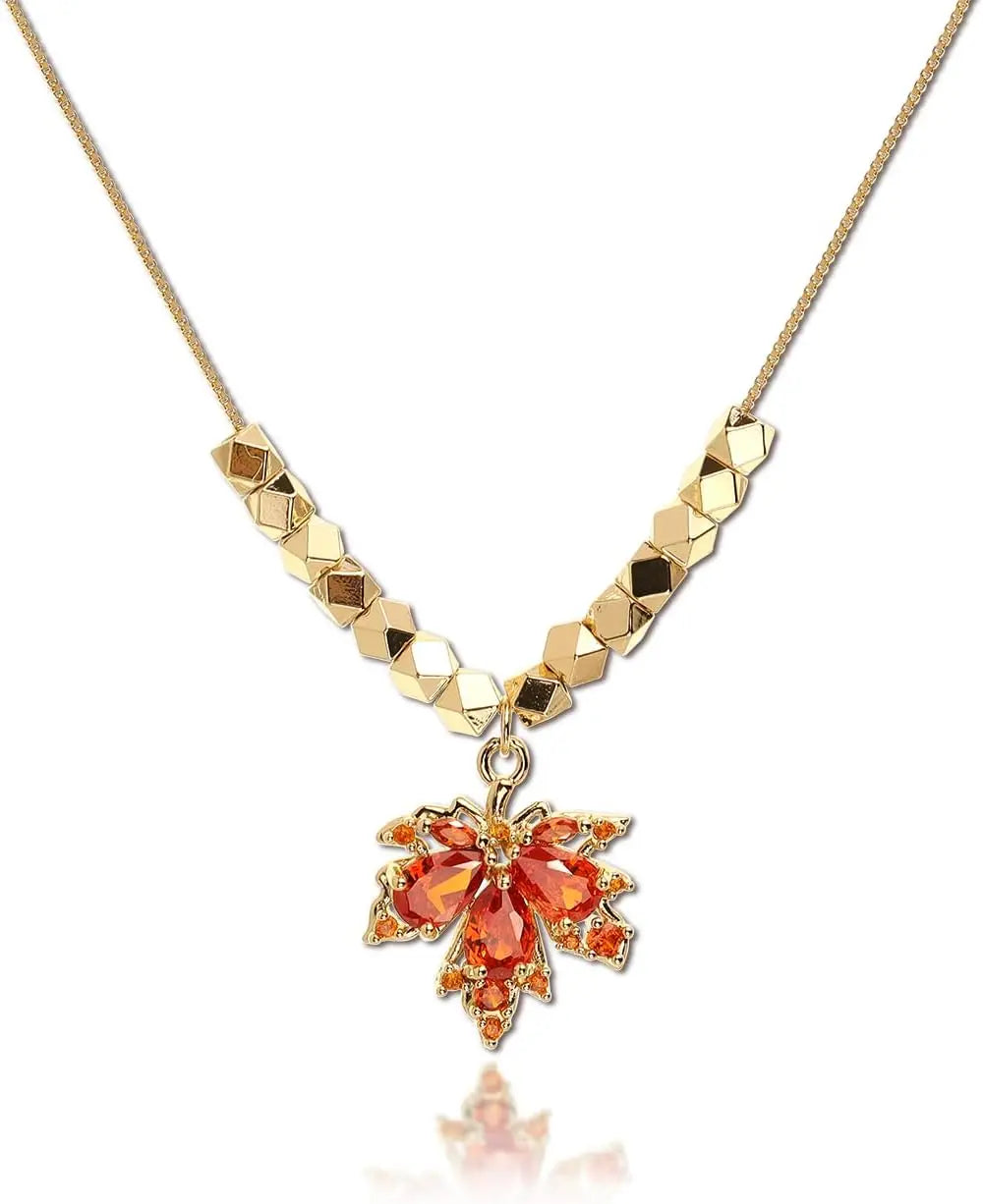 Maple Leaf Dainty Chain Simple Pendant Necklace for Women Cute Statement Rhinestone Necklace Thanksgiving Christmas Jewelry Gift