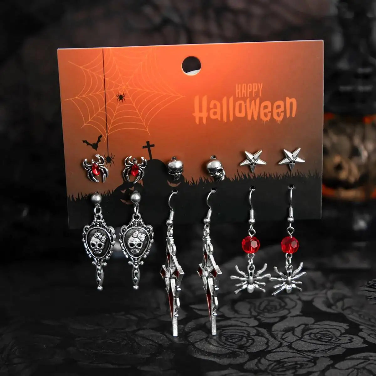 Set de 6 paires de boucles d'oreilles Halloween – Style gothique