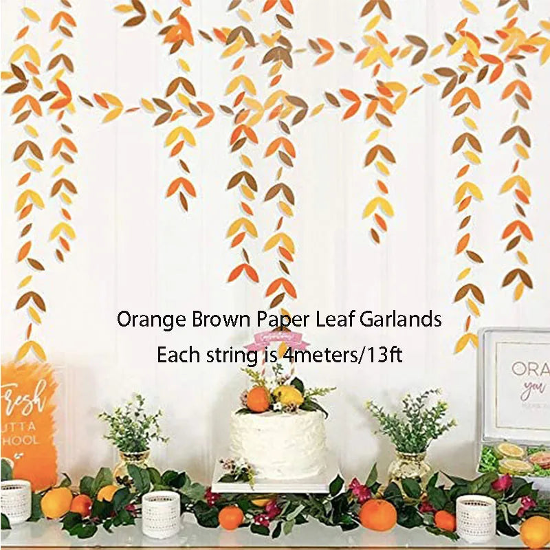 Orange Beige Boho Pom Pom Flower Fall Thanksgiving Banner Heart Tassel Garlands Balloons Hanging Autumn Harvest Wedding Decor