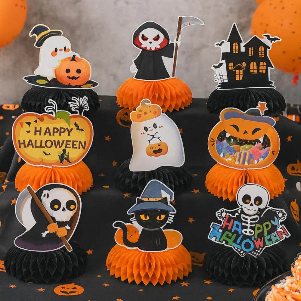 Décorations Halloween nid d'abeille 3D – Citrouille, fantôme et sorcière