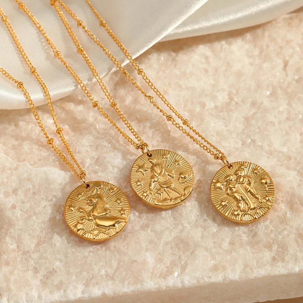 Collier médaillon zodiaque doré