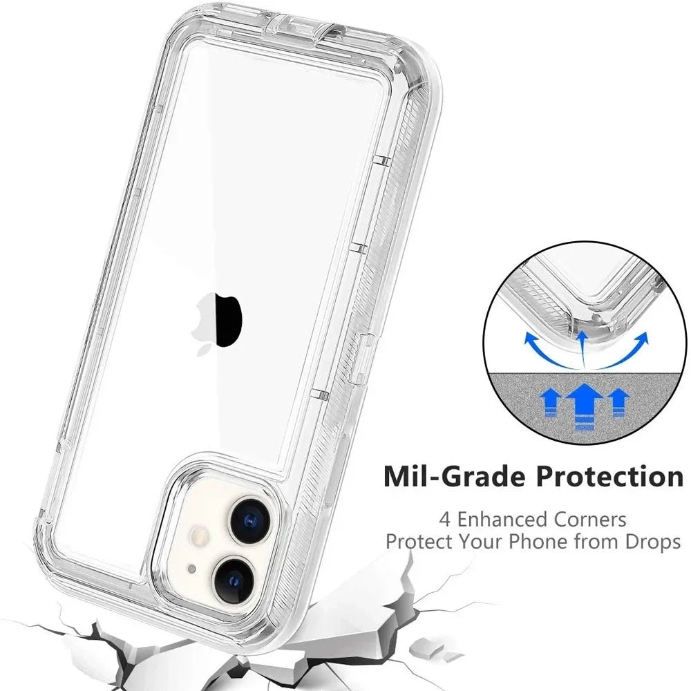 Coque Renforcée 3-en-1 Antichoc pour iPhone 11/12/13/14/15/16/17/18 Pro Max