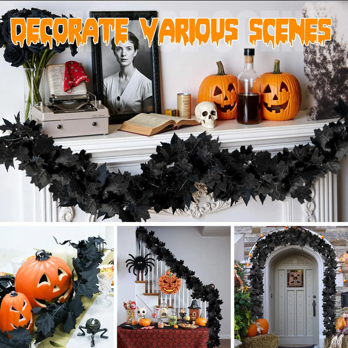 200cm Artificial Black Maple Leaf Vine Garland Outdoor Hanging Vine Leaf Arch Garden Thanksgiving Halloween Autumn Decoration