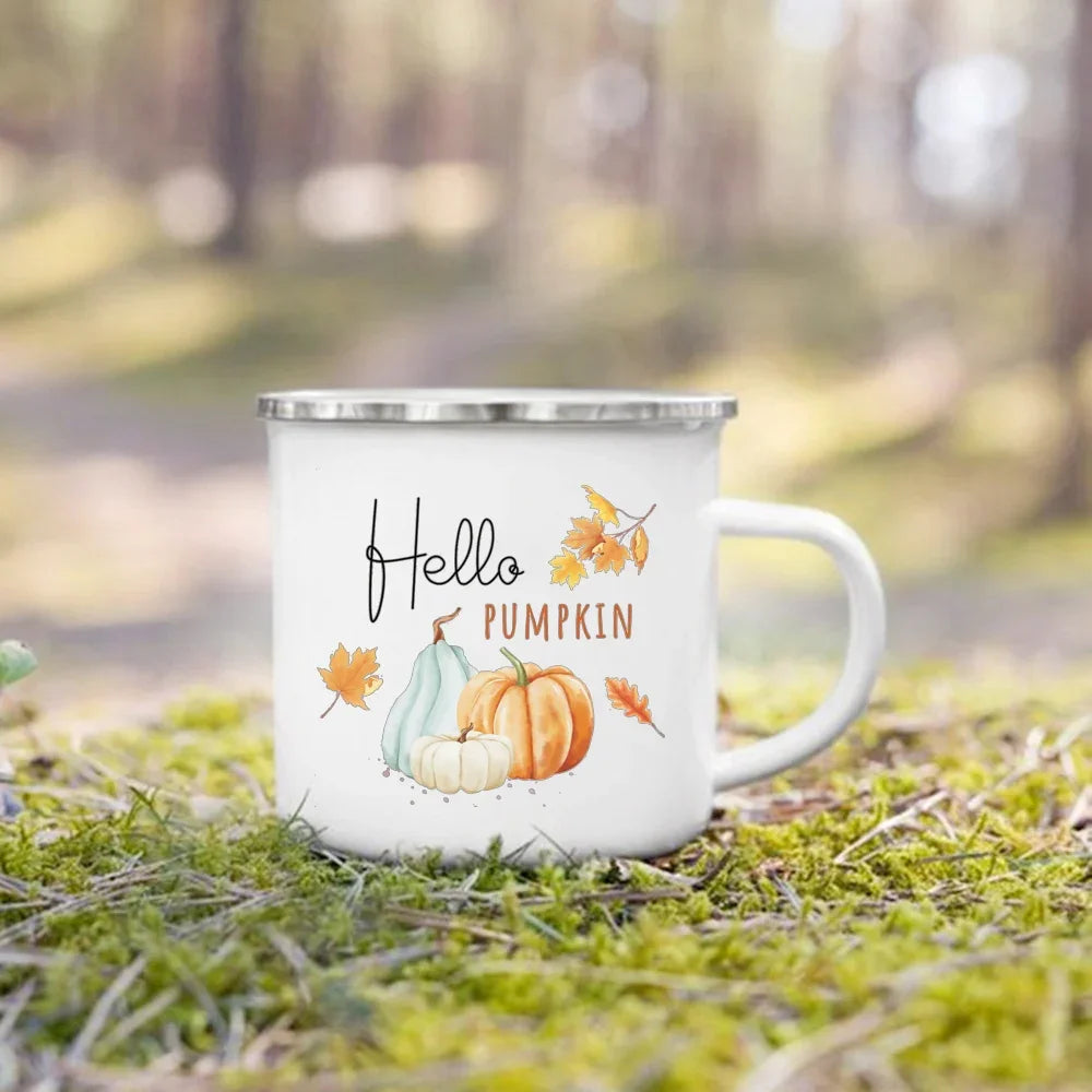 Pumpkin Spice and Everything Nice Enamel Mug Halloween Camping Mug Autumn Home Decor Fall Coffee Mug Festive Gifts for Kids