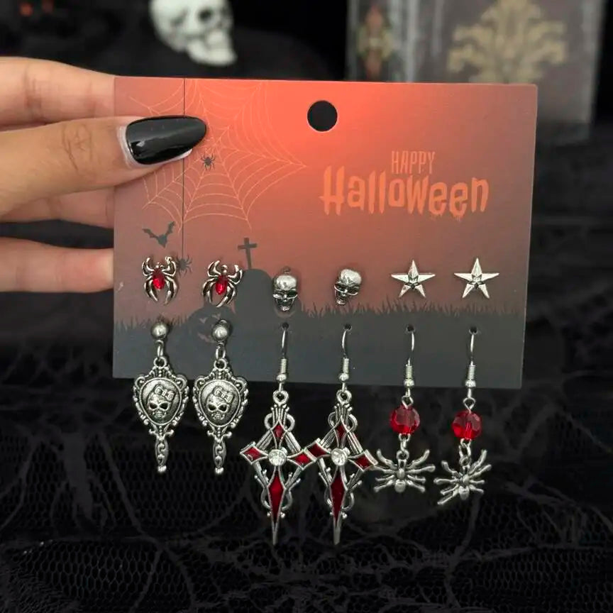 Set de 6 paires de boucles d'oreilles Halloween – Style gothique
