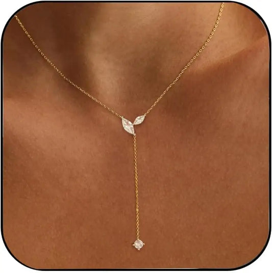 Collier lariat Y goutte doré