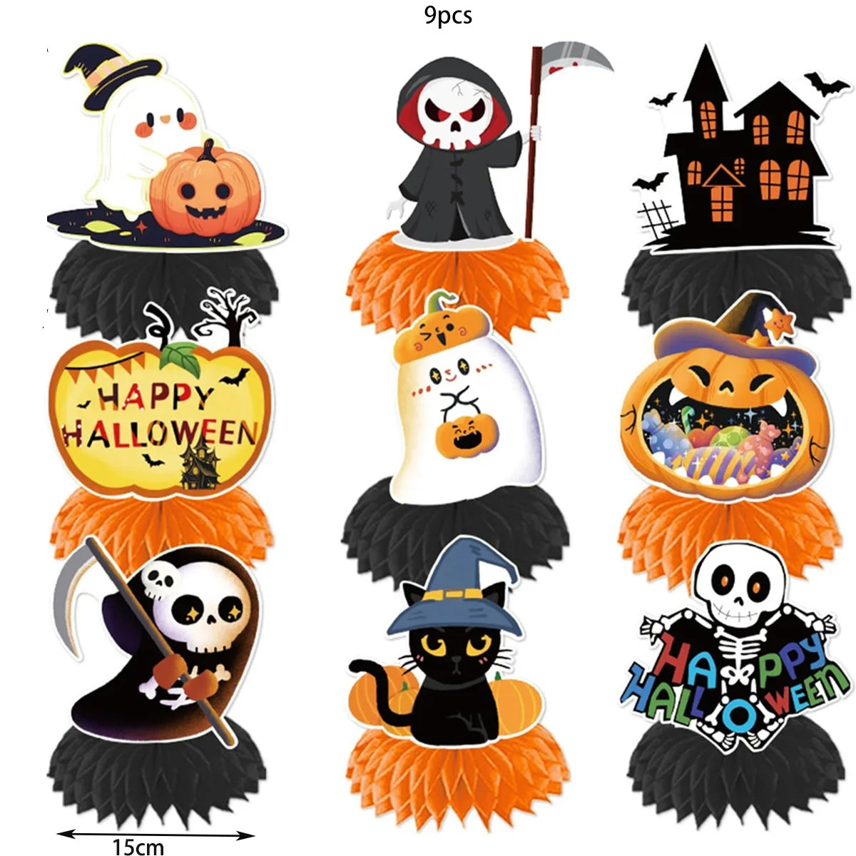 Décorations Halloween nid d'abeille 3D – Citrouille, fantôme et sorcière