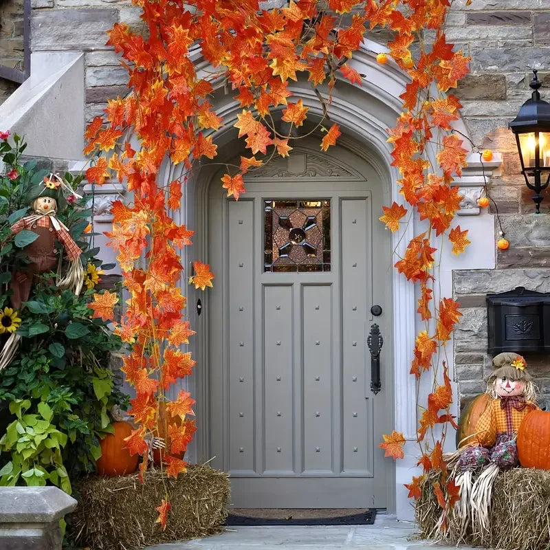 Artificial Fall Maple Leaf Garland Fake Plants Autumn Decor Leaves Vine for Thanksgiving Halloween Festivals Wedding Decora