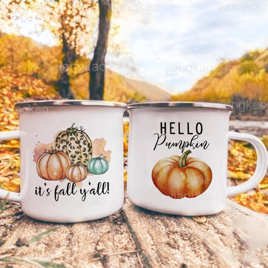 Tasse en émail citrouille « c'est l'automne »