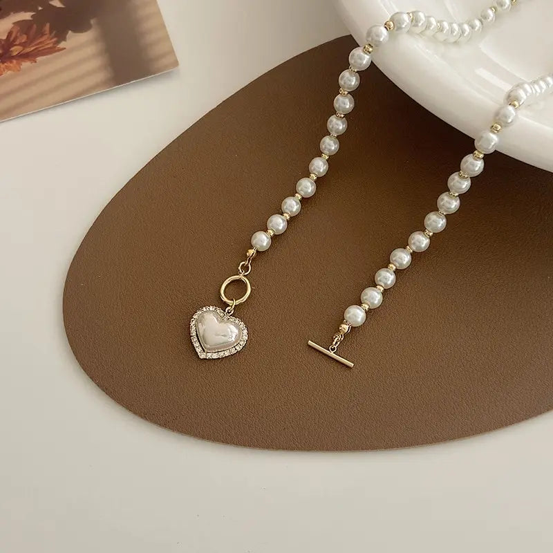 Collier perles pendentif cœur