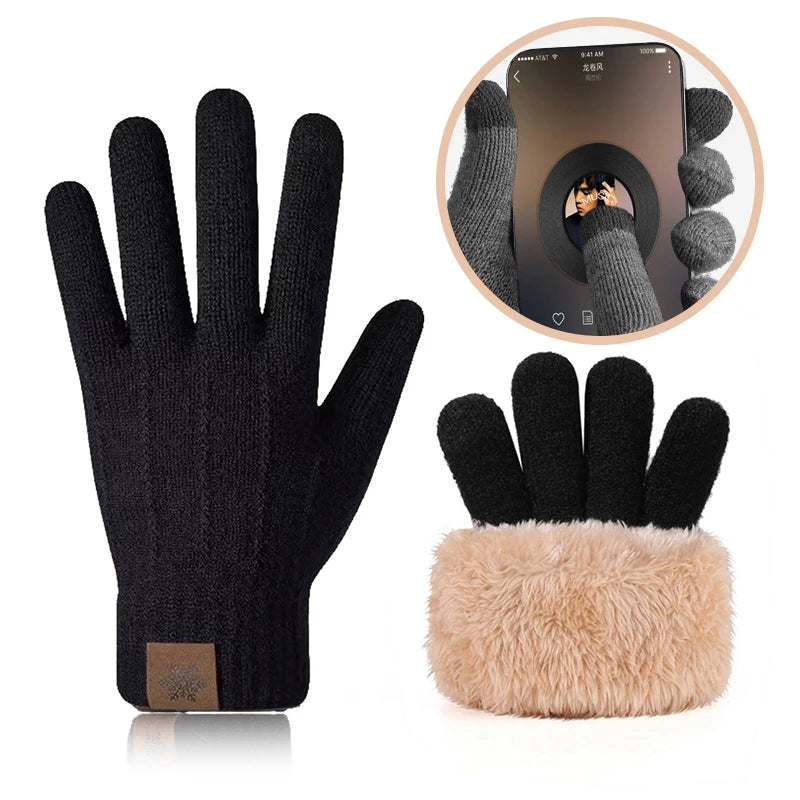 Women's Thermal Touchscreen Gloves - Cable Knit Fleece Lined, Soft Warm Winter for Outdoor Riding Commuting, Autumn Winter