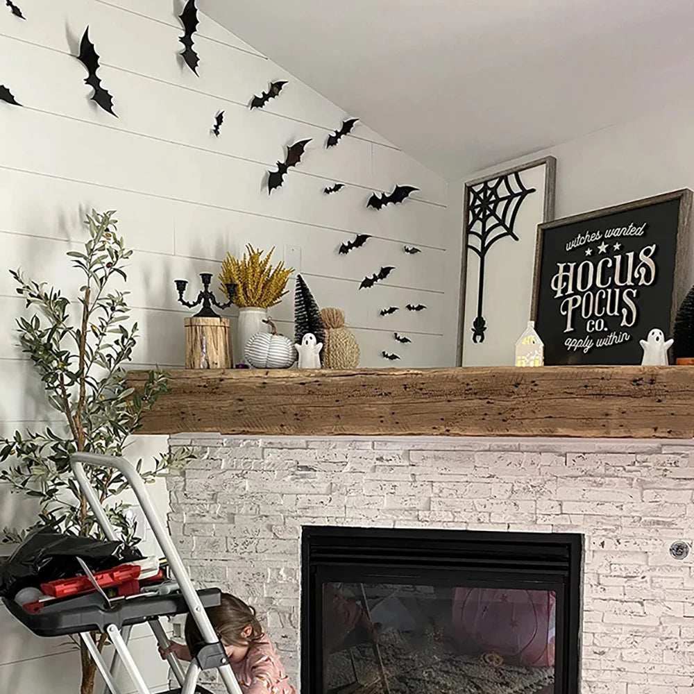Lot de 24 chauve-souris 3D murales – Adhésif repositionnable