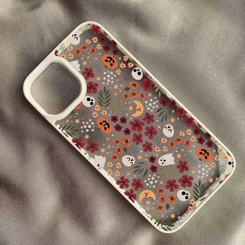 Coque Halloween Citrouille & Crâne Transparente pour iPhone 11/12/13/14/15/16/17/18 Pro Max