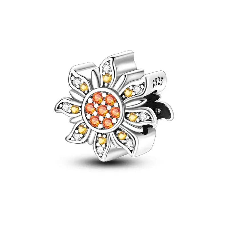 925 Sterling Silver Shiny Zircon Autumn Squirrel Maple Leaf Beads Suitable Fit Pan Original Bracelet DIY Anniversary