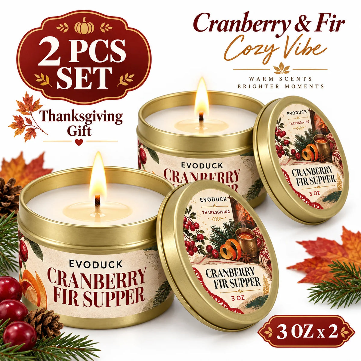 4Pcs Apple Cider Welcome Scented Candles Set 3oz Gold Tin Jar Thanksgiving Farmhouse Fall Decor Gift for Friend Coworker Mom Her
