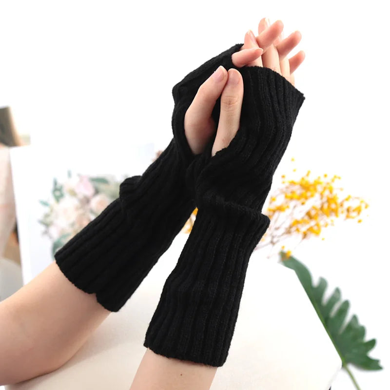Long Fingerless Gloves Women Mitten Winter Arm Warmer Kawaii Knitted Sleeve Soft Girls Anime Clothes Punk Gothic Lolita 1/2/5 pc