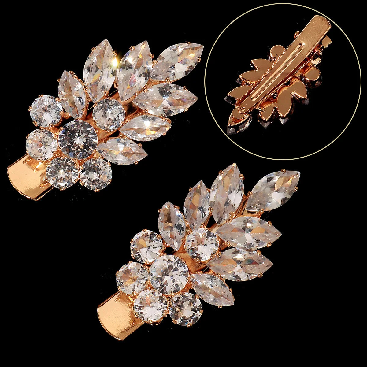 Fashion Barrette Cubic Zirconia Leaf Hair Clips for Women Accessories Bridal Wedding Hair Jewelry Party Bride Headpiece