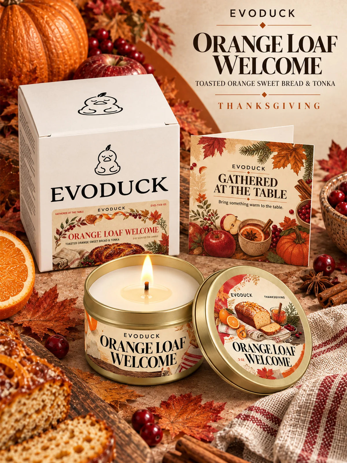 1pc Pumpkin Chai Oak Fall Candle 3oz Gold Tin, Spiced Pumpkin Scent, Gift Box & Card, Thanksgiving Table Decor Gift