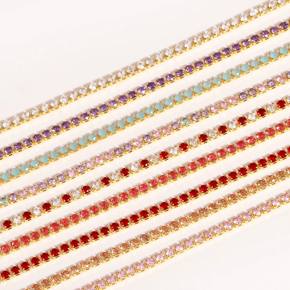 Collier tennis zircones colorées doré