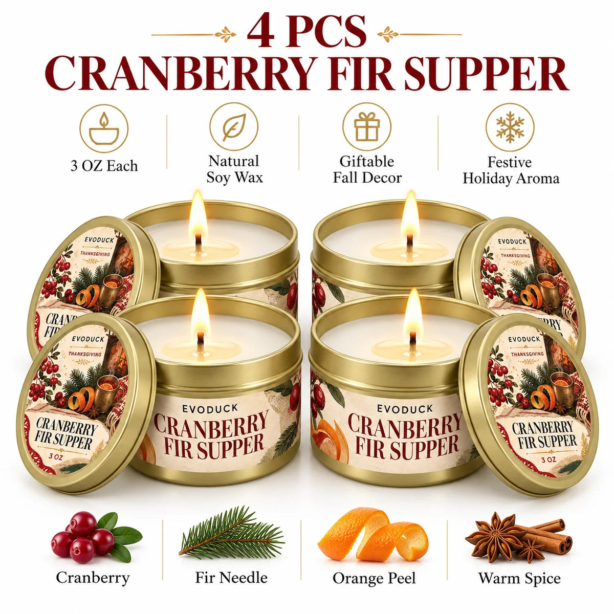 4Pcs Apple Cider Welcome Scented Candles Set 3oz Gold Tin Jar Thanksgiving Farmhouse Fall Decor Gift for Friend Coworker Mom Her