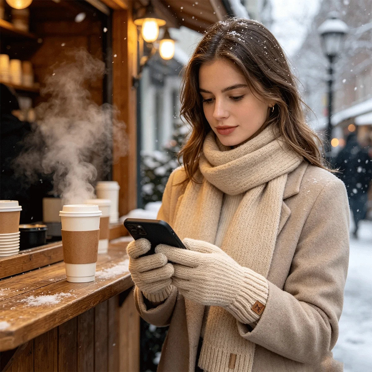 Women's Thermal Touchscreen Gloves - Cable Knit Fleece Lined, Soft Warm Winter for Outdoor Riding Commuting, Autumn Winter