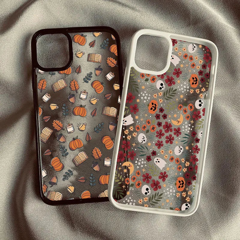 Coque Halloween Citrouille & Crâne Transparente pour iPhone 11/12/13/14/15/16/17/18 Pro Max