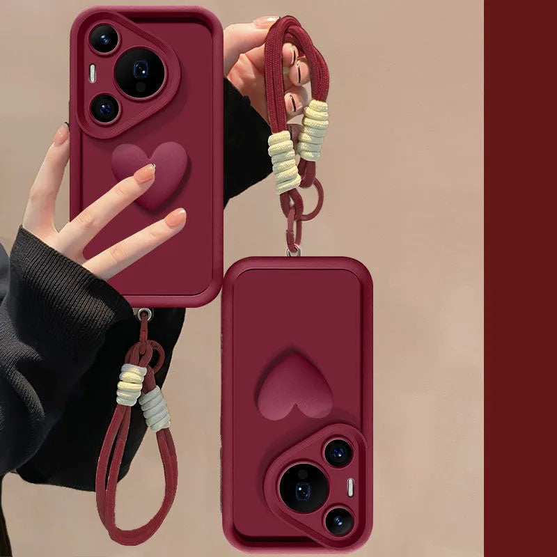 Coque Huawei Pura 80/Pro/Ultra avec Cœur 3D et Sangle