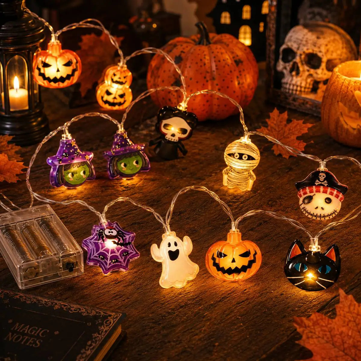 Guirlande lumineuse LED Halloween – Fantômes, citrouilles et araignées