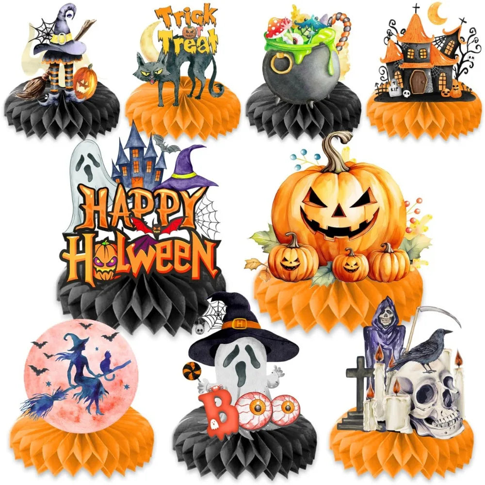 Décorations Halloween nid d'abeille 3D – Citrouille, fantôme et sorcière