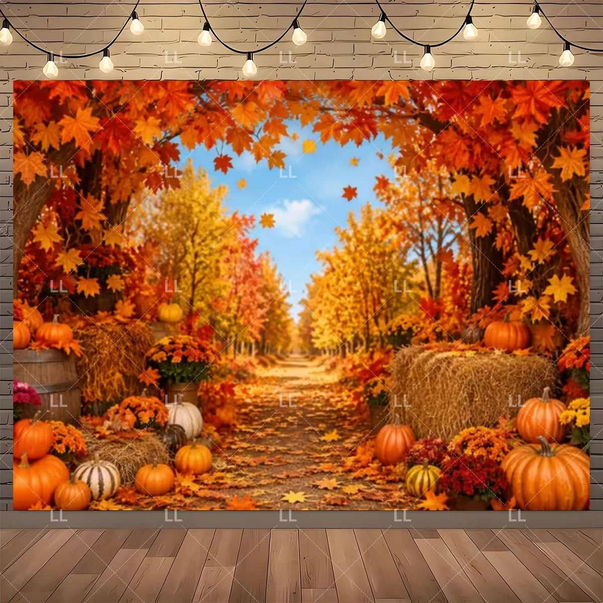 Fall Harvest Backdrop Thanksgiving Festivals Party Decoration Autumn Barn Pumpkin Maple Scarecrow Farm Photography Background