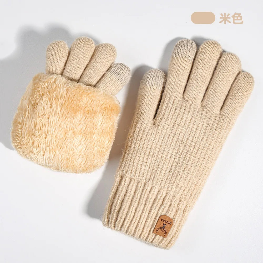 Women's Thermal Touchscreen Gloves - Cable Knit Fleece Lined, Soft Warm Winter for Outdoor Riding Commuting, Autumn Winter