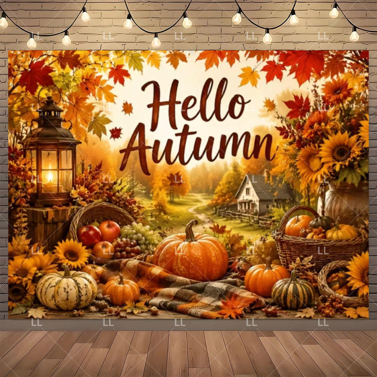 Fall Harvest Backdrop Thanksgiving Festivals Party Decoration Autumn Barn Pumpkin Maple Scarecrow Farm Photography Background