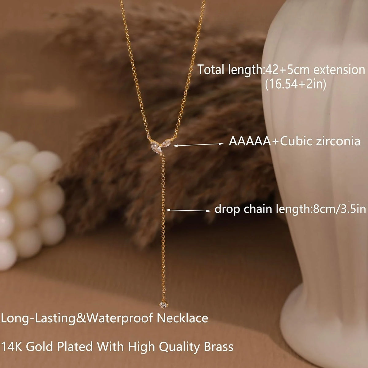 Collier lariat Y goutte doré