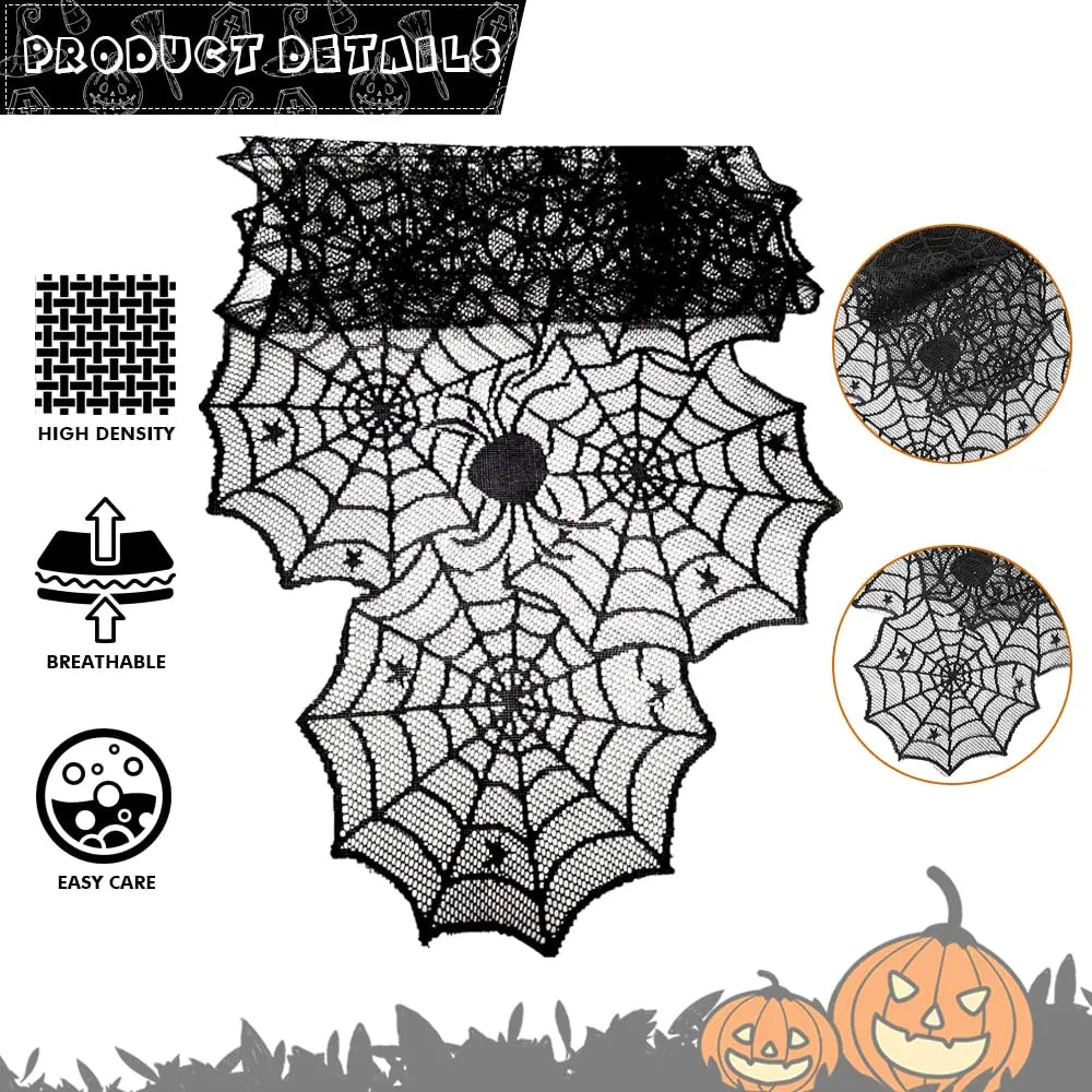 Chemin de table Halloween – Toile d'araignée en dentelle noire