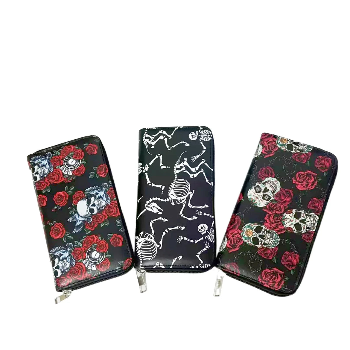 Portefeuille couple de crânes et roses – Halloween rétro pour femme