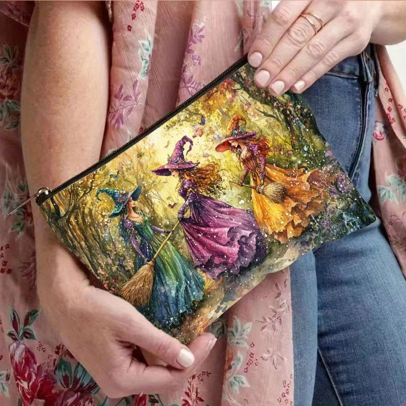 Trousse de maquillage au design de forêt d'automne et sorcière rétro