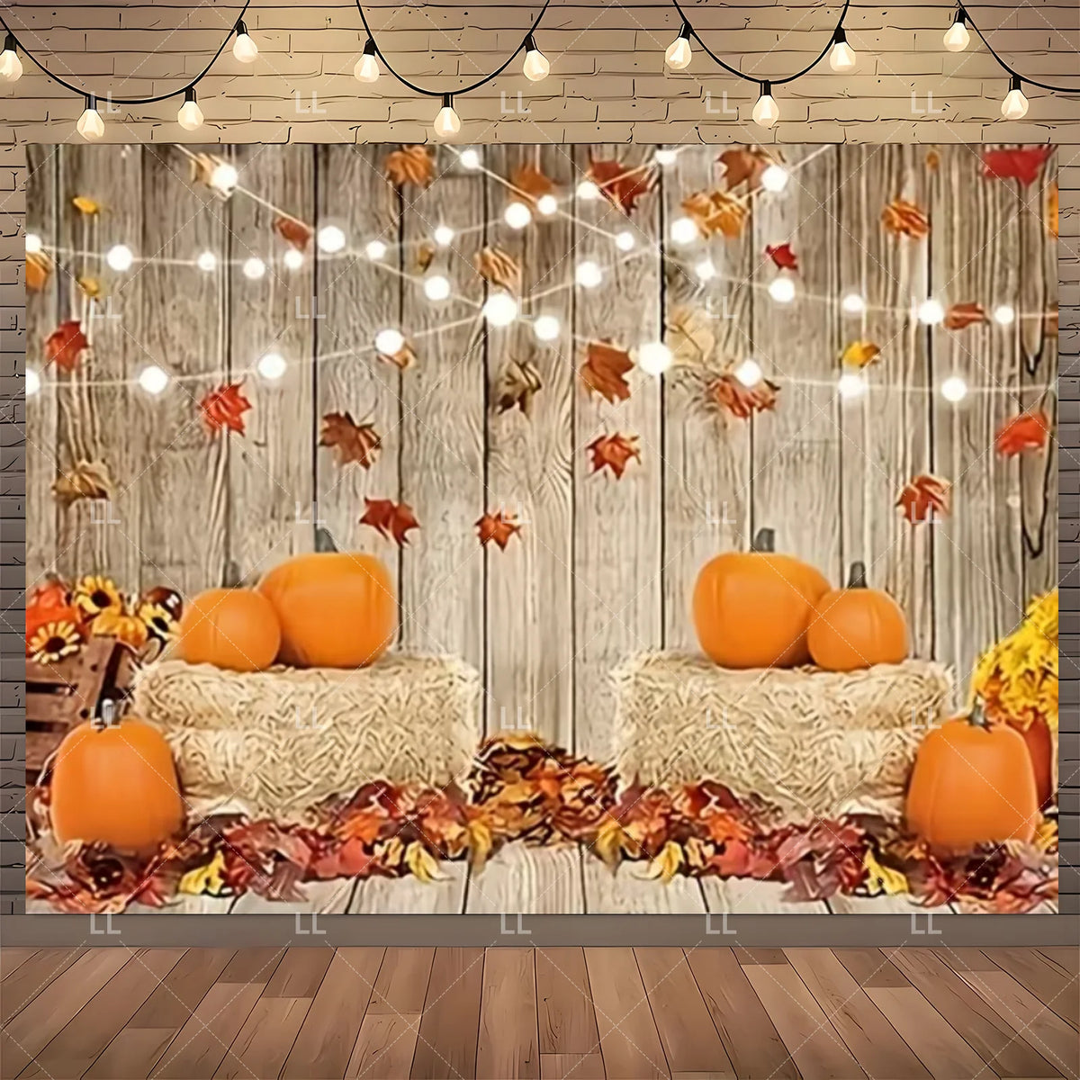 Fall Harvest Backdrop Thanksgiving Festivals Party Decoration Autumn Barn Pumpkin Maple Scarecrow Farm Photography Background