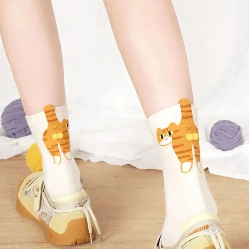 Cute Cat Egg Socks Funny Mid Calf Warm Socks for Women 3D Cat Design Winter Cozy Wear 3D Cat Egg Funny Crew Socks Christmas Gift