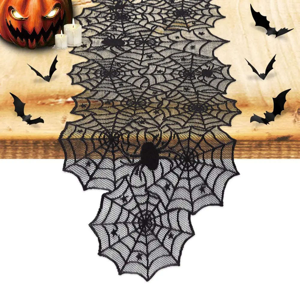 Chemin de table Halloween – Toile d'araignée en dentelle noire