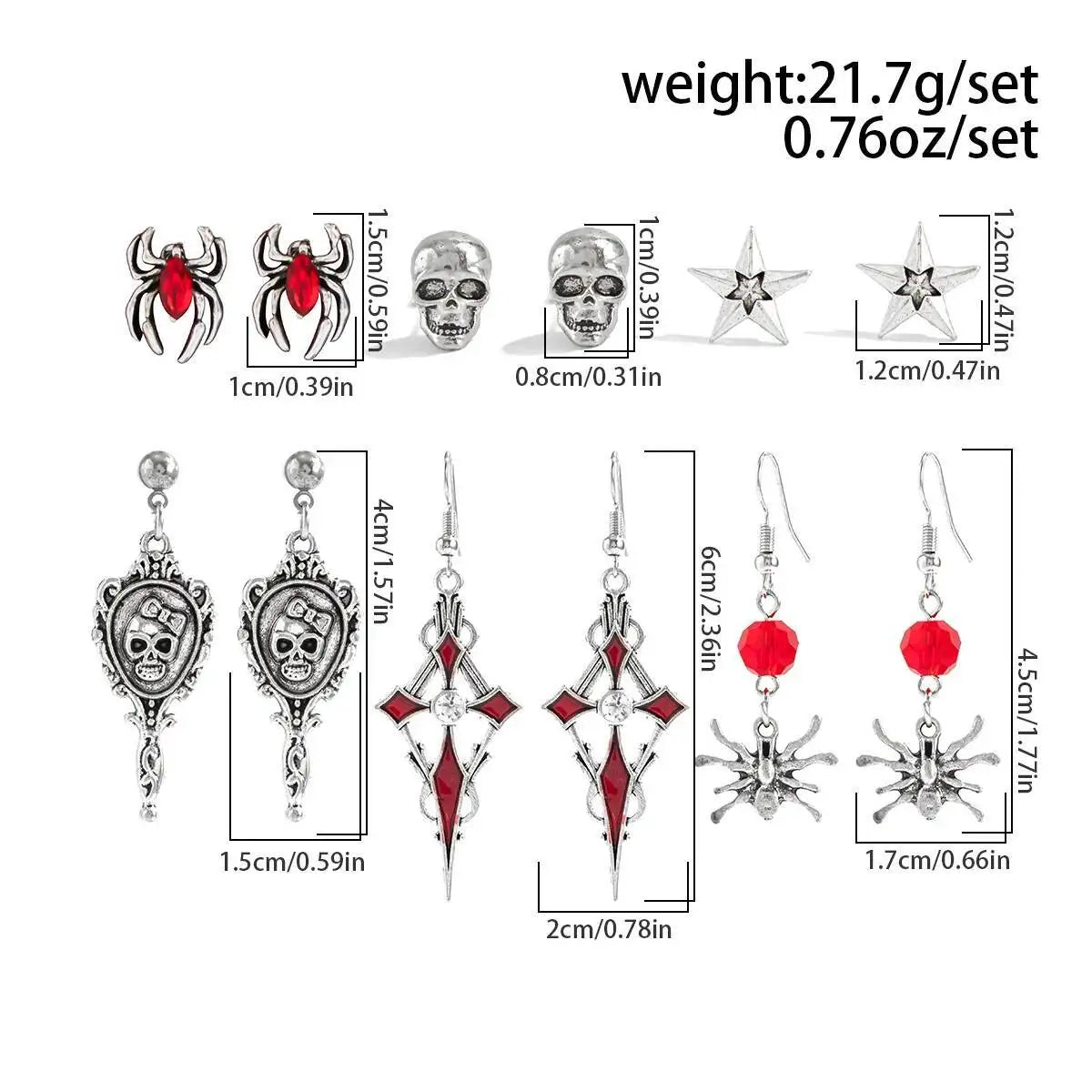 Set de 6 paires de boucles d'oreilles Halloween – Style gothique