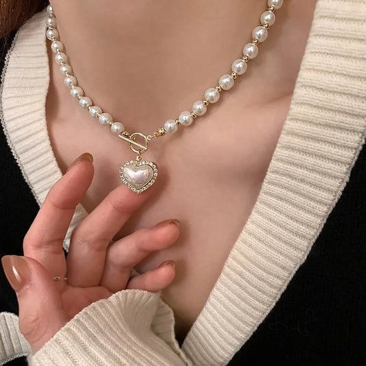 Collier perles pendentif cœur