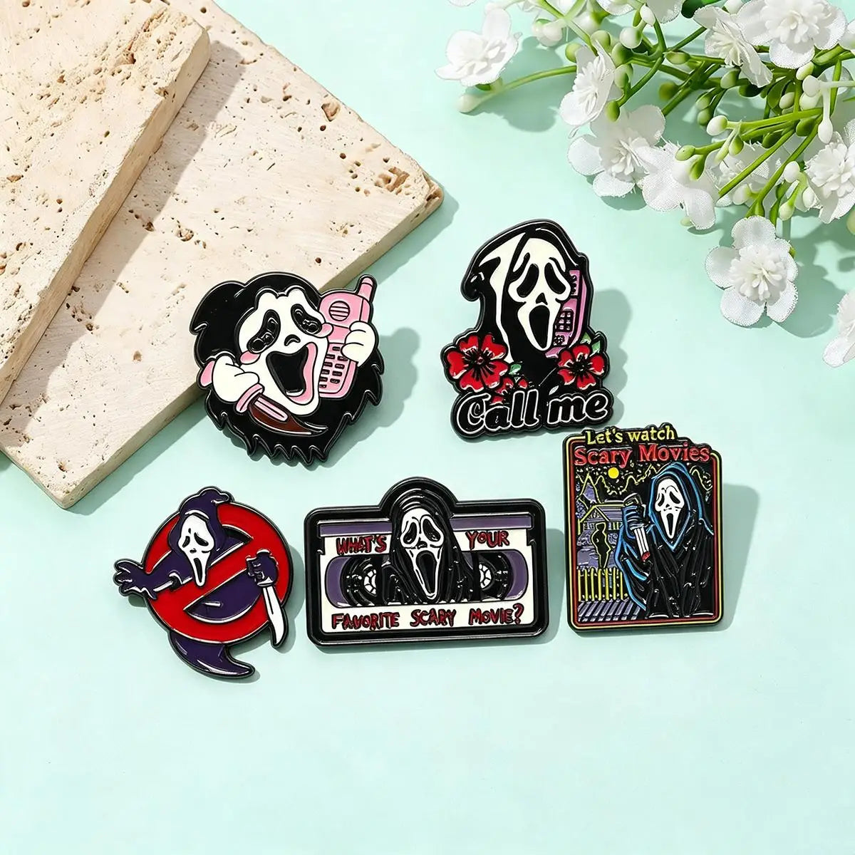 Lot de 5 pins émail Halloween – Style gothique