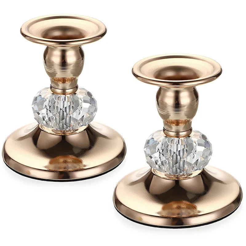 1/2/4/8PCS Metal Taper Candlestick Holders Vintage Brass Taper Candle Holders, Metal Crystal Candle Stands Elegant Candlestick