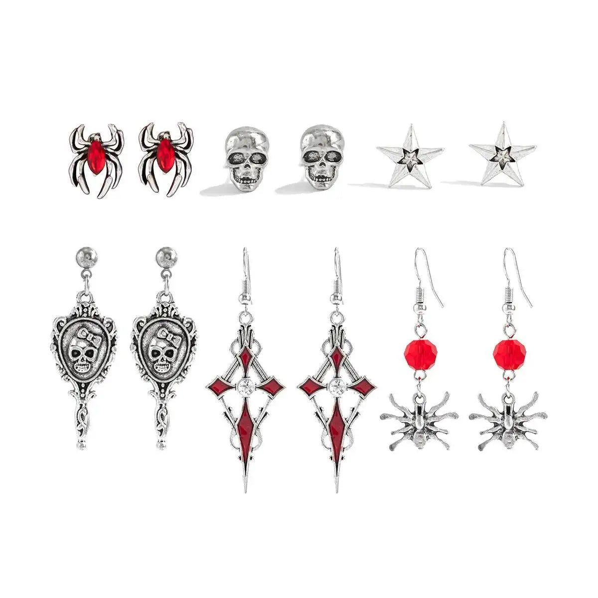 Set de 6 paires de boucles d'oreilles Halloween – Style gothique