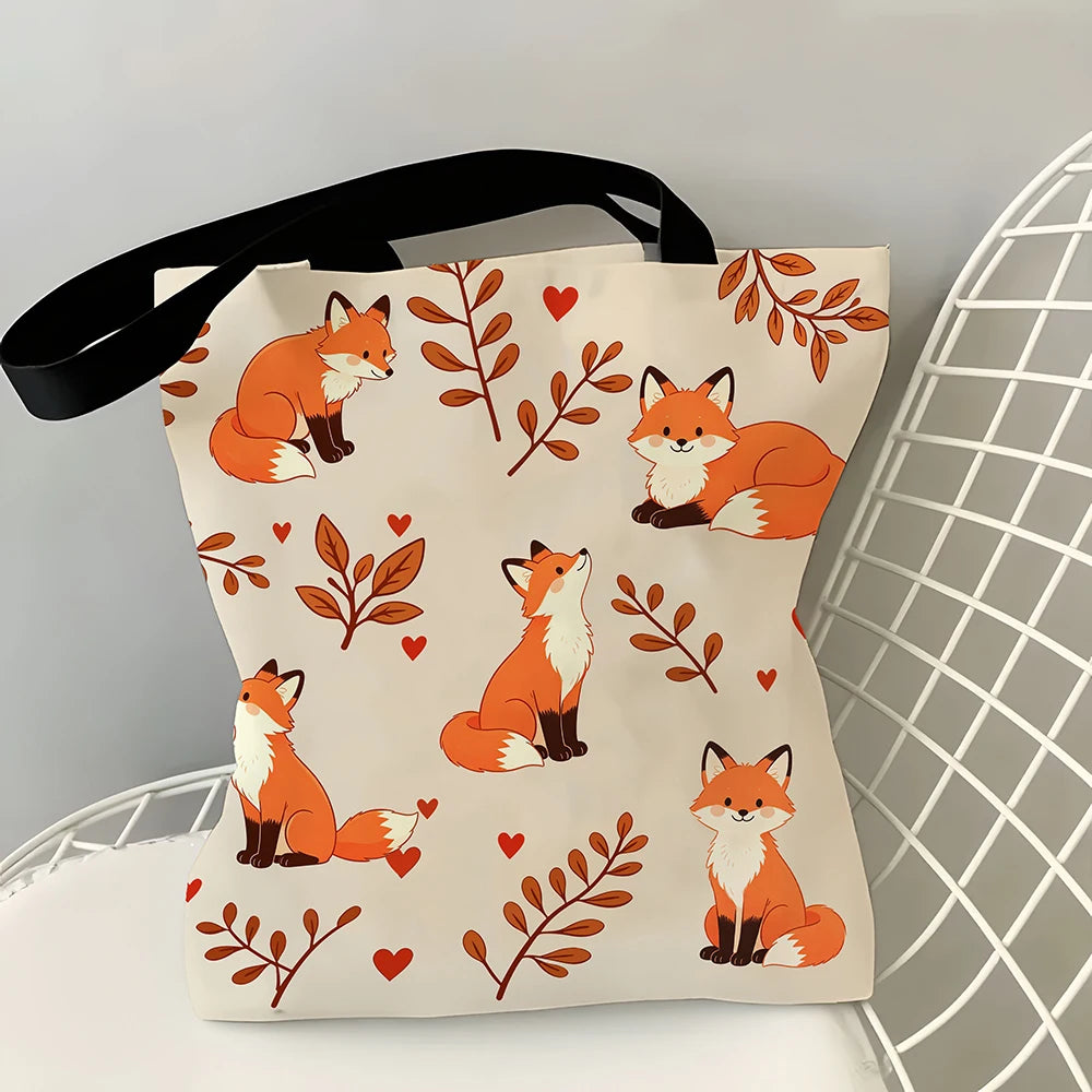 Tote bag renard et feuilles d'automne