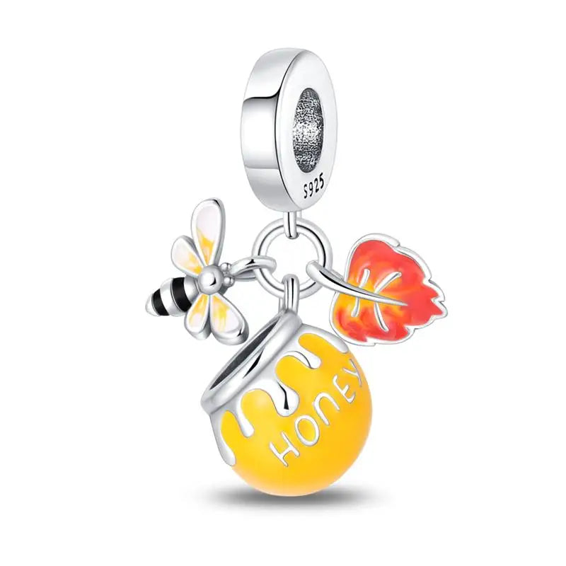 925 Sterling Silver Shiny Zircon Autumn Squirrel Maple Leaf Beads Suitable Fit Pan Original Bracelet DIY Anniversary