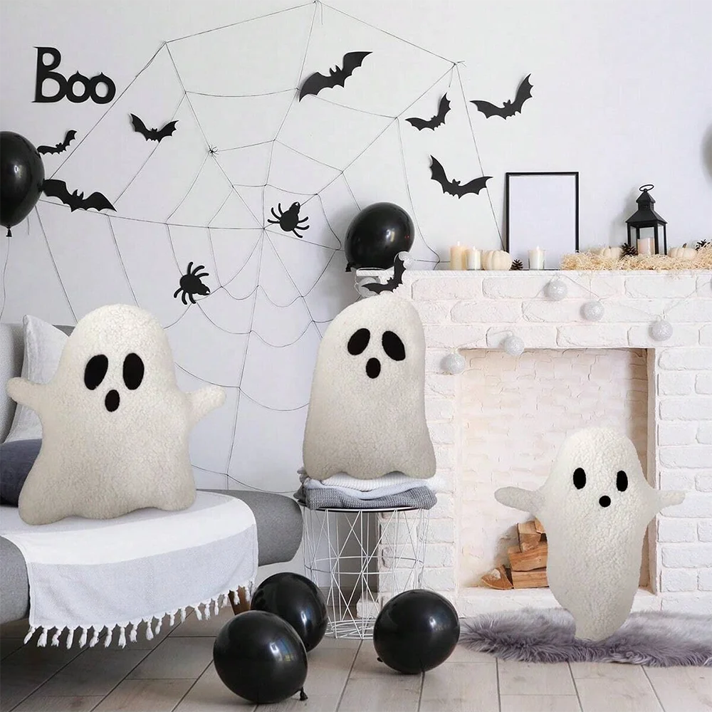 Coussin peluche fantôme Halloween – Doux et câlin